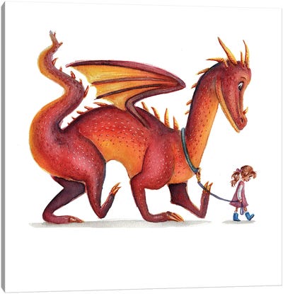 Girl And Dragon Canvas Art Print - Dragon Art