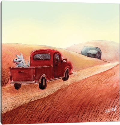 Doggo In Red Pickup Truck Canvas Art Print
