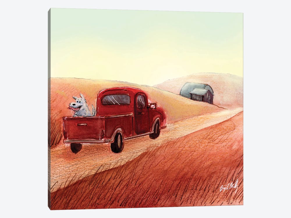 Doggo In Red Pickup Truck by Brigid Malloy 1-piece Canvas Art Print