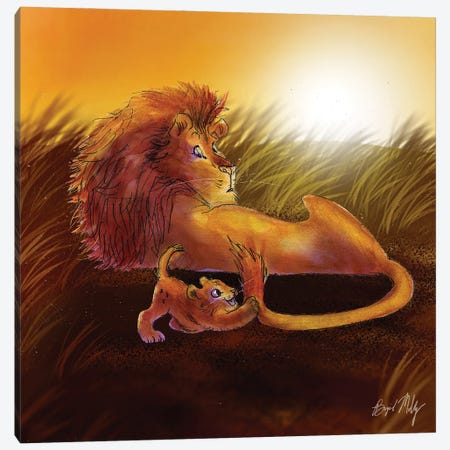 Lion And Cub Canvas Print #BGM40} by Brigid Malloy Canvas Print