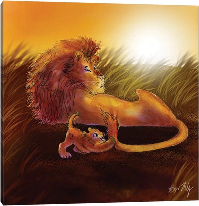 Lion And Cub Canvas Art Print - Brigid Malloy