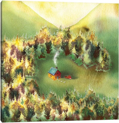 Little Cabin In Woods Canvas Art Print