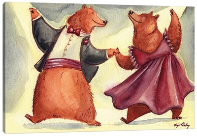 Waltzing Bears Canvas Art Print - Brown Bear Art