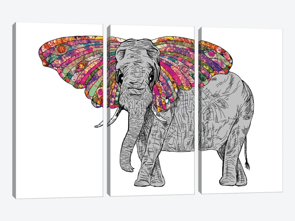Bella The Happy Butterphant by Bianca Green 3-piece Canvas Art Print