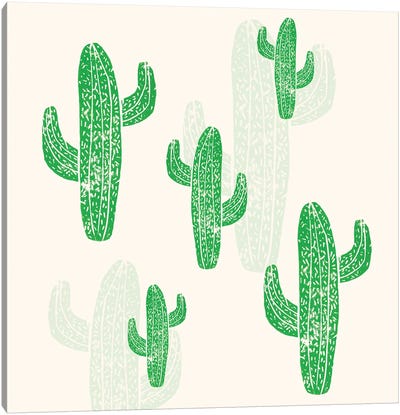 Linocut Cacti Canvas Art Print - Cactus Art