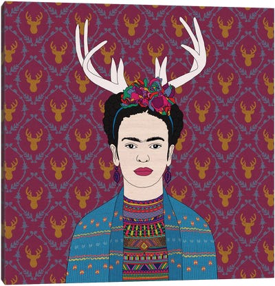 Deer Frida Canvas Art Print - Ikat Patterns