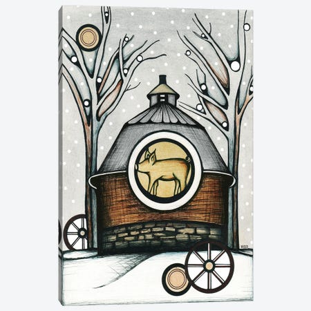 Round Barn In Winter Canvas Print #BGT16} by Bridgett Scott Canvas Wall Art