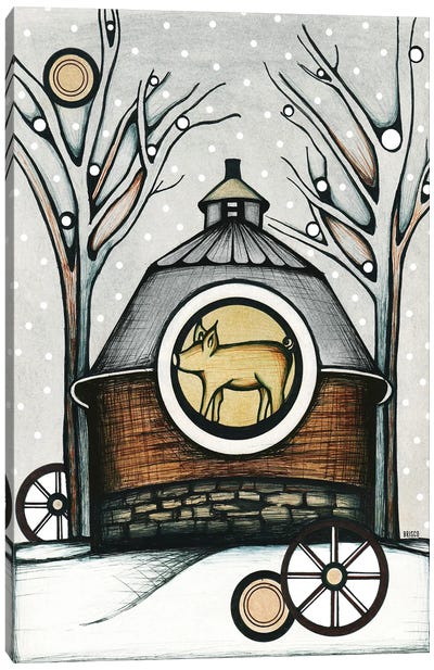 Round Barn In Winter Canvas Art Print - Bridgett Scott