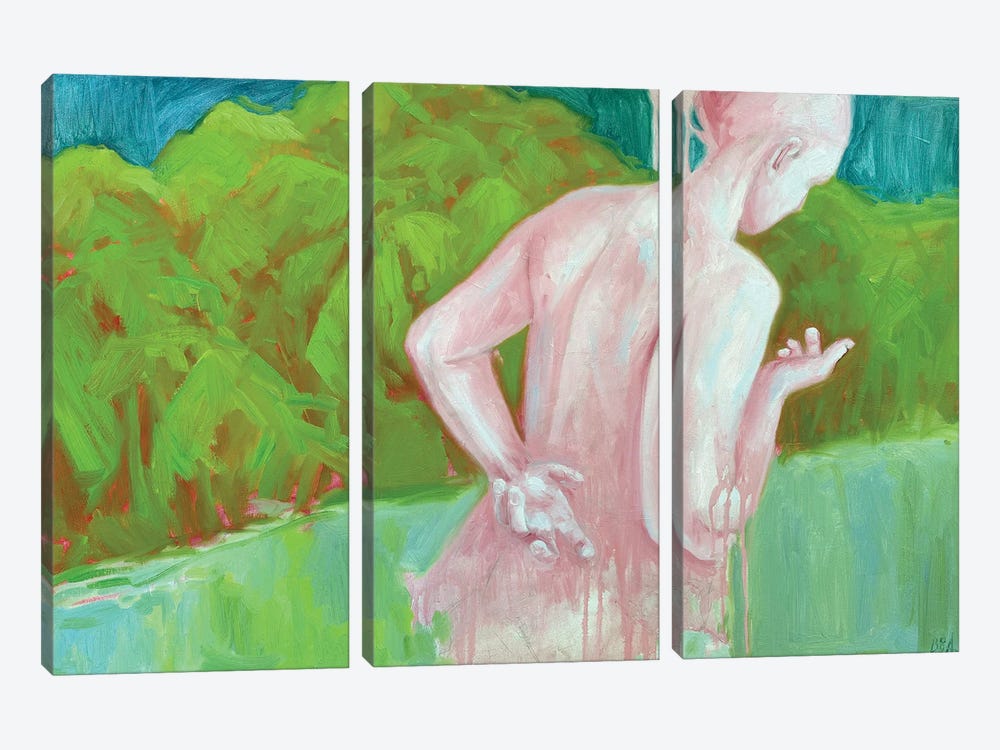 Pink Figure In Green by Anna Bogushevskaya 3-piece Canvas Print