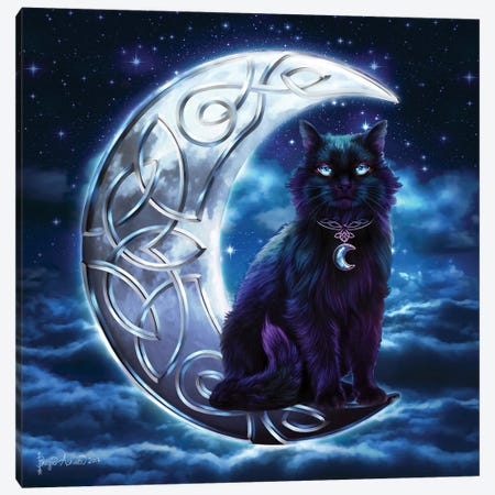 Celtic Black Cat Canvas Print #BGW12} by Brigid Ashwood Canvas Wall Art