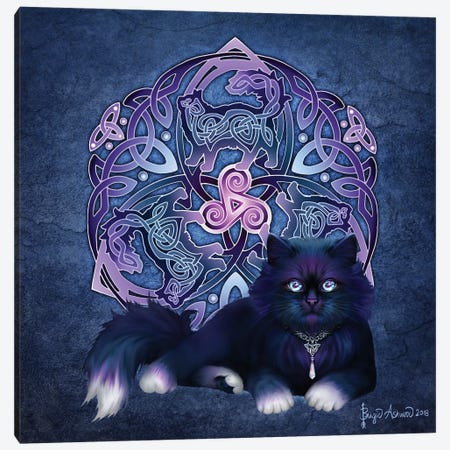 Celtic Black—Fluffy Cat Canvas Print #BGW13} by Brigid Ashwood Canvas Art