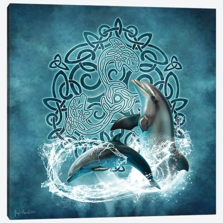 Celtic Dolphin Canvas Print #BGW16} by Brigid Ashwood Art Print