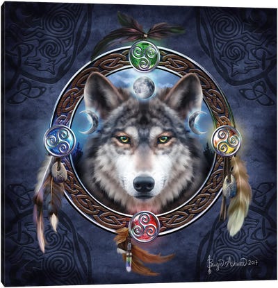 Celtic Wolf Guide Canvas Art Print - Feather Art