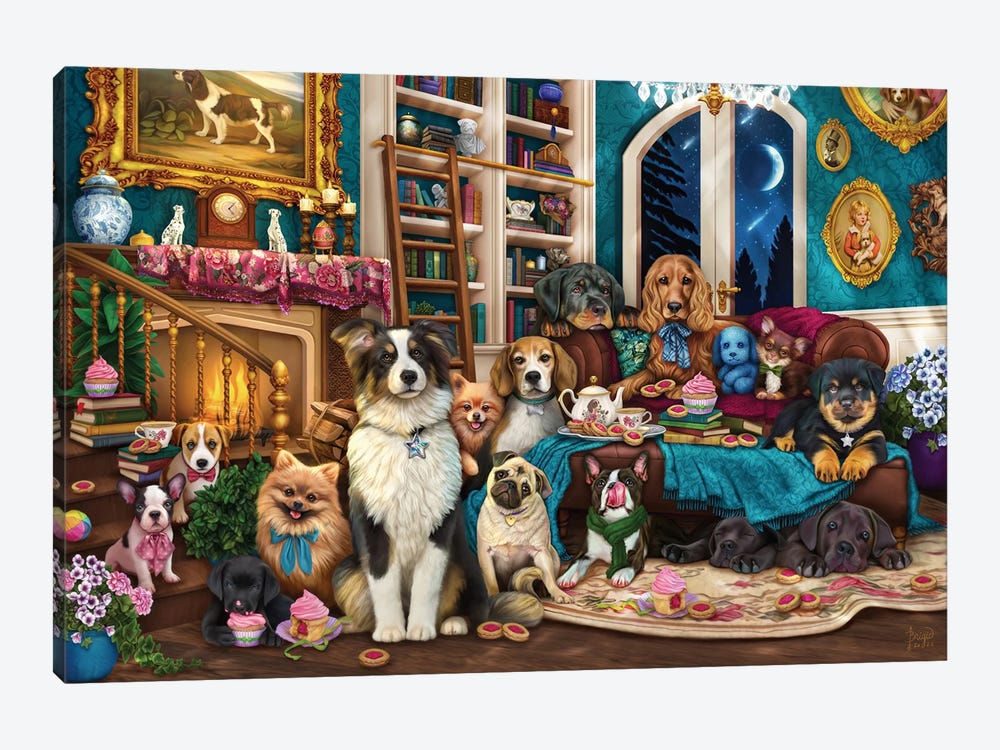 Dogs In The Library by Brigid Ashwood 1-piece Art Print