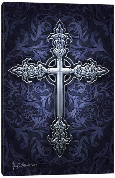Gothic Cross Canvas Art Print - Damask Patterns