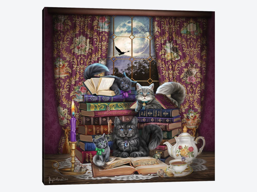 Storytime Cats And Books by Brigid Ashwood 1-piece Canvas Wall Art