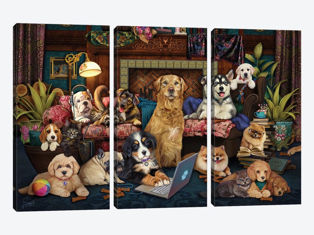 Woofing From Home by Brigid Ashwood 3-piece Canvas Artwork