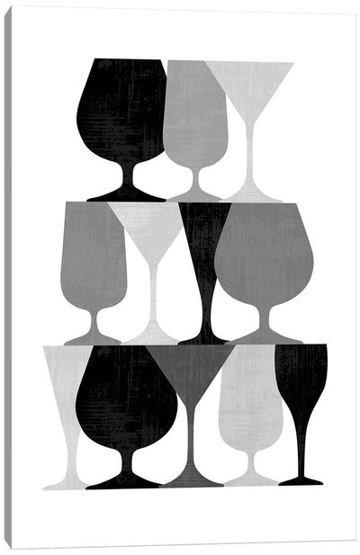 Beverage Glasses Black And White Canvas Art Print - Beth Bordelon