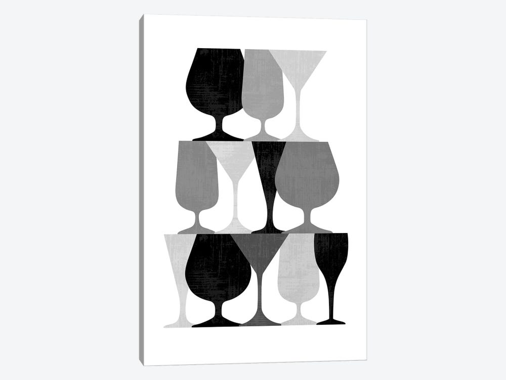 Beverage Glasses Black And White by Beth Bordelon 1-piece Canvas Print