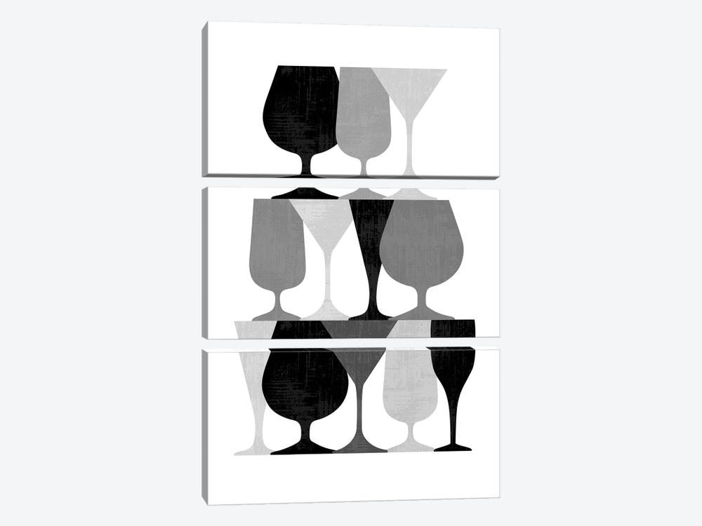 Beverage Glasses Black And White by Beth Bordelon 3-piece Art Print
