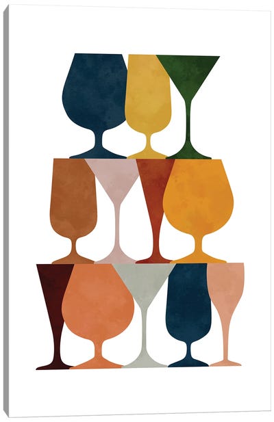 Beverage Glasses Colorful Canvas Art Print - Kitchen Equipment & Utensil Art