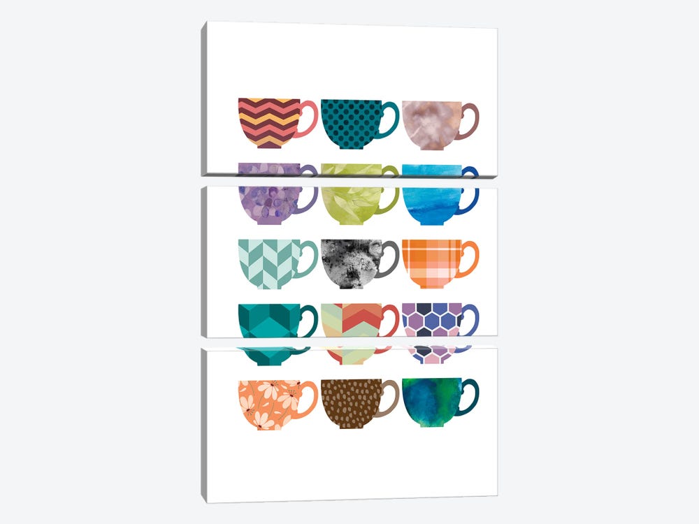 An Assortment Of Cups by Beth Bordelon 3-piece Canvas Print