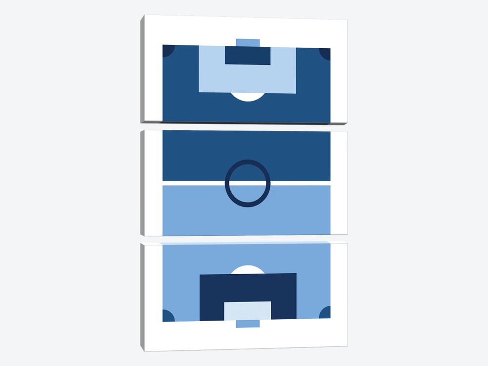 Soccer Field In Blue by Beth Bordelon 3-piece Canvas Print