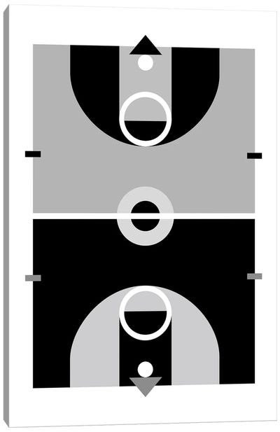 Basketball Court In Black And White Canvas Art Print - Kids Sports Art