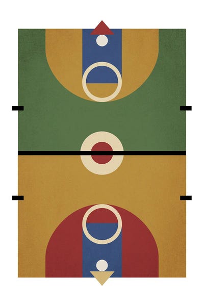 Kids Sports Art: Basketball Court Retro by Beth Bordelon