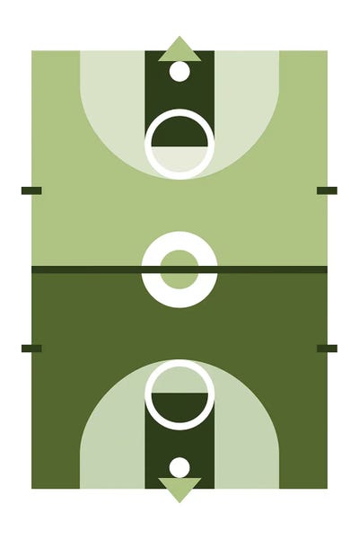 Kids Sports Art: Basketball Court In Green by Beth Bordelon