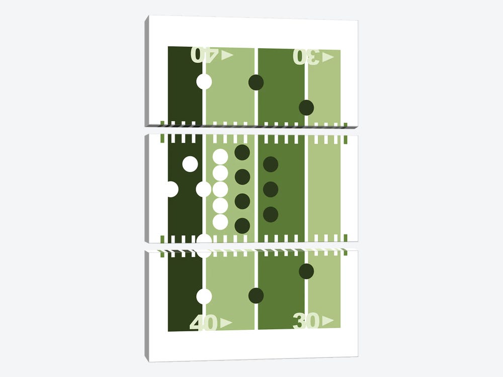 Football Field In Green by Beth Bordelon 3-piece Canvas Print