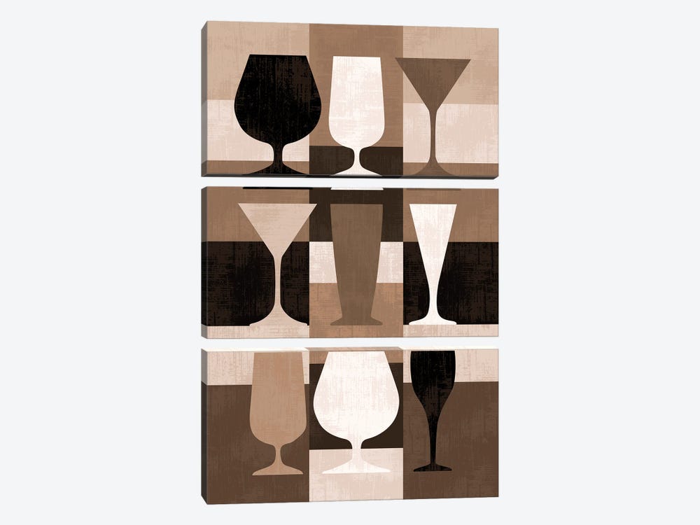 Mod Beverage Glasses by Beth Bordelon 3-piece Canvas Print