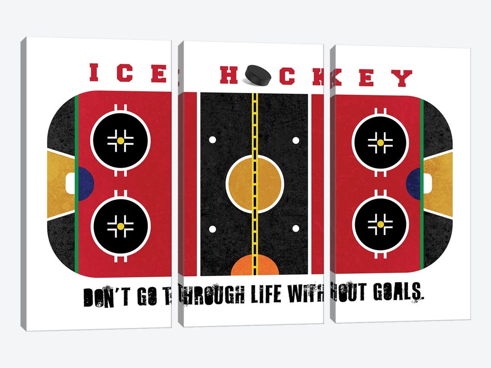 Ice Hockey Rink Red by Beth Bordelon 3-piece Art Print