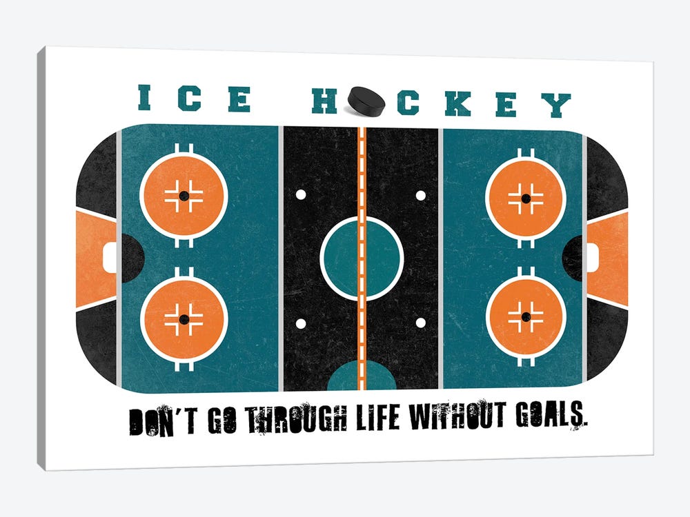 Ice Hockey Rink Teal by Beth Bordelon 1-piece Canvas Artwork