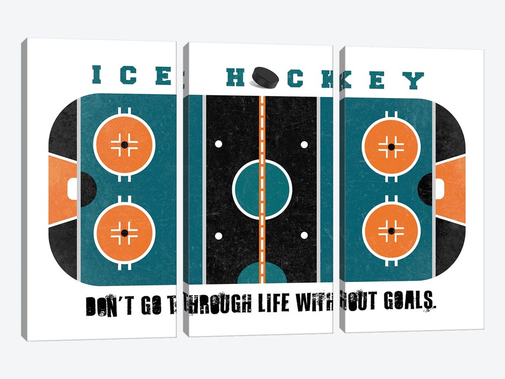 Ice Hockey Rink Teal by Beth Bordelon 3-piece Canvas Wall Art
