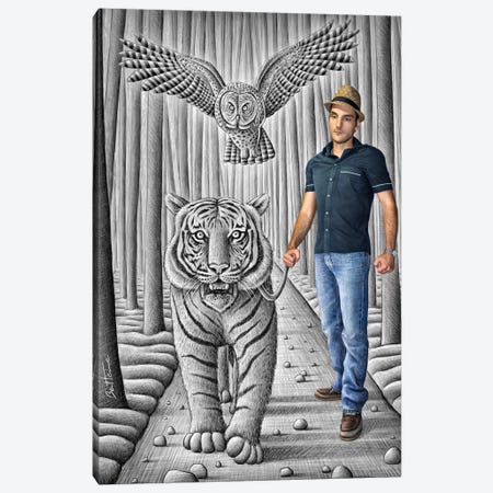 Pencil vs. Camera - 74 - Tiger and Owl Canvas Print #BHE101} by Ben Heine Canvas Art