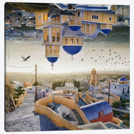 Santorini - Double Landscape Canvas Print #BHE135} by Ben Heine Canvas Artwork