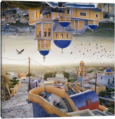 Santorini - Double Landscape Canvas Art Print - Dome Art