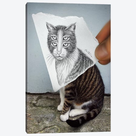 Pencil vs. Camera 6 - 4 Eyes Cat Canvas Print #BHE13} by Ben Heine Canvas Art
