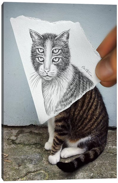 Pencil vs. Camera 6 - 4 Eyes Cat Canvas Art Print - Ben Heine