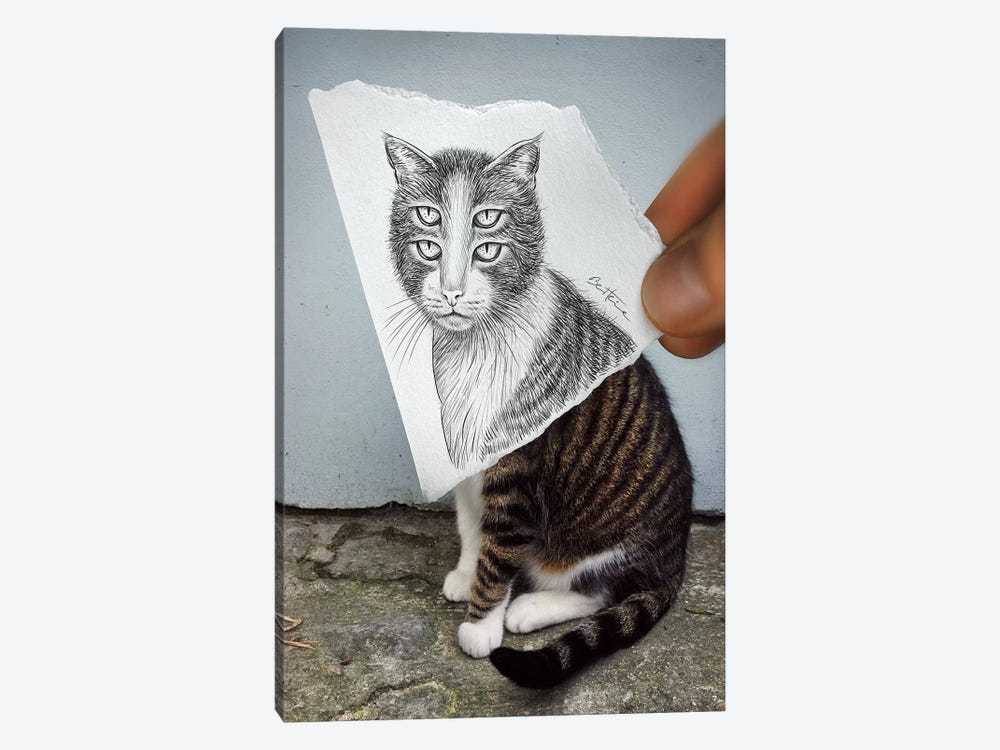 Pencil vs. Camera 6 - 4 Eyes Cat by Ben Heine 1-piece Canvas Print