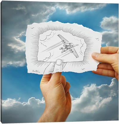 Pencil vs. Camera 20 - Flying Man Canvas Art Print - Creativity Art