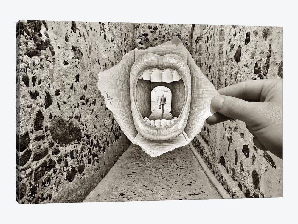 Pencil vs. Camera 34 - Giant Mouth by Ben Heine 1-piece Canvas Artwork