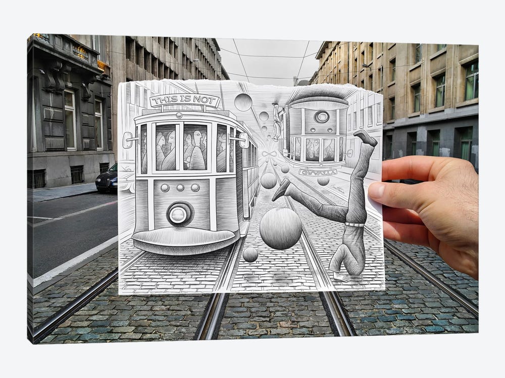 Pencil vs. Camera 35 - This is Not Gravity by Ben Heine 1-piece Canvas Print