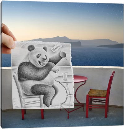 Pencil vs. Camera 41 - Lonely Panda Canvas Art Print - Ben Heine