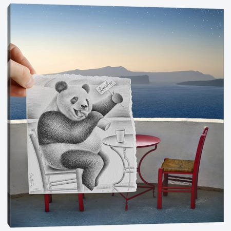 Pencil vs. Camera 41 - Lonely Panda Canvas Print #BHE27} by Ben Heine Canvas Artwork