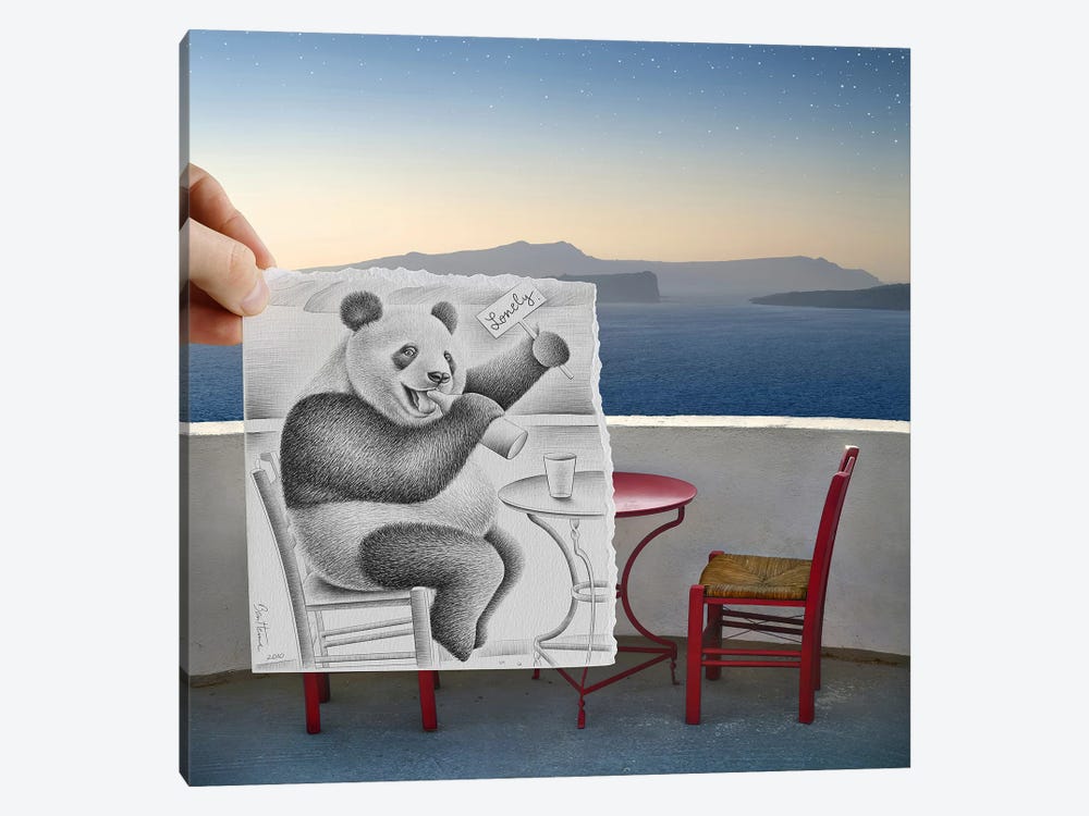 Pencil vs. Camera 41 - Lonely Panda by Ben Heine 1-piece Canvas Wall Art