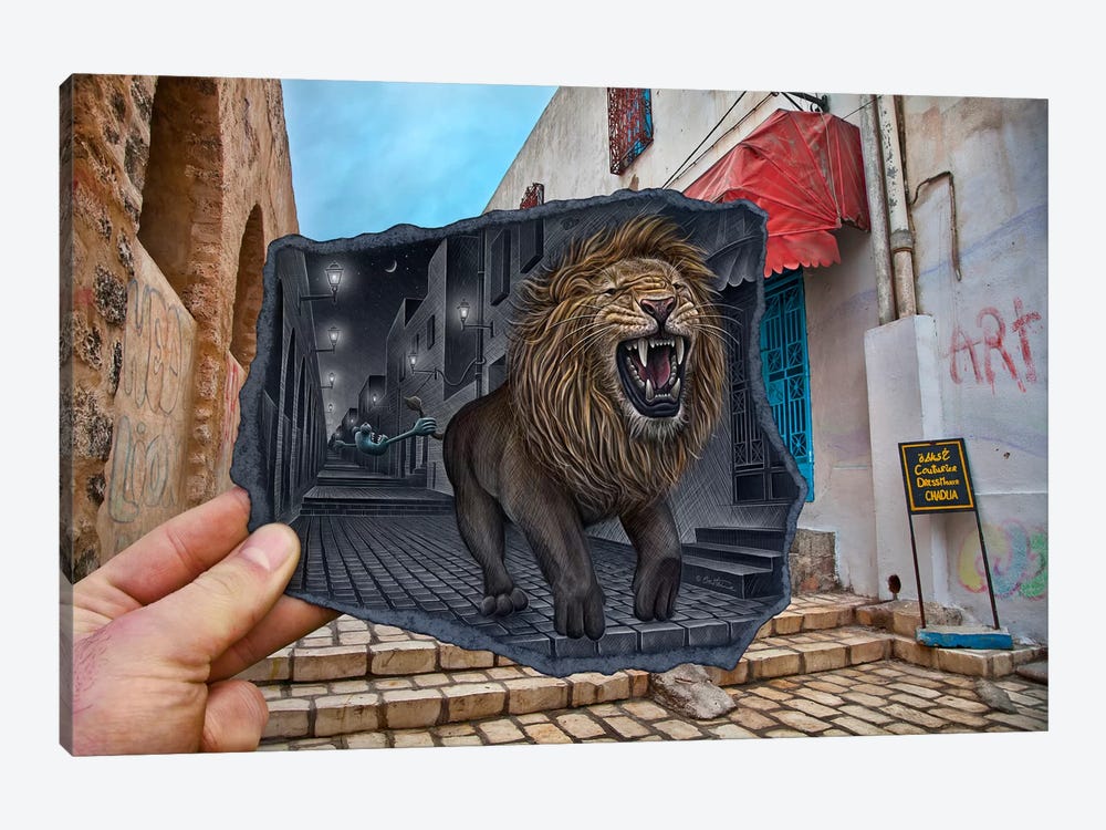 Pencil vs. Camera 63 - Mighty Lion by Ben Heine 1-piece Canvas Wall Art