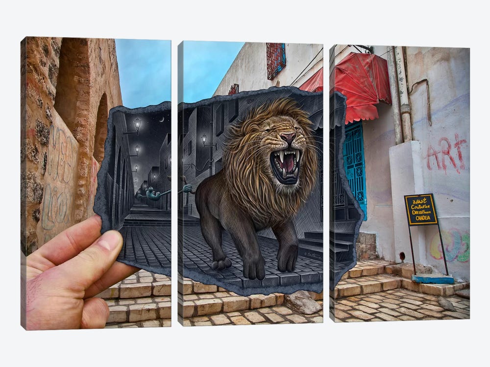 Pencil vs. Camera 63 - Mighty Lion by Ben Heine 3-piece Canvas Art