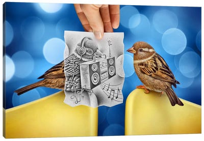 Pencil vs. Camera 66 - Electro Birds Canvas Art Print - Ben Heine